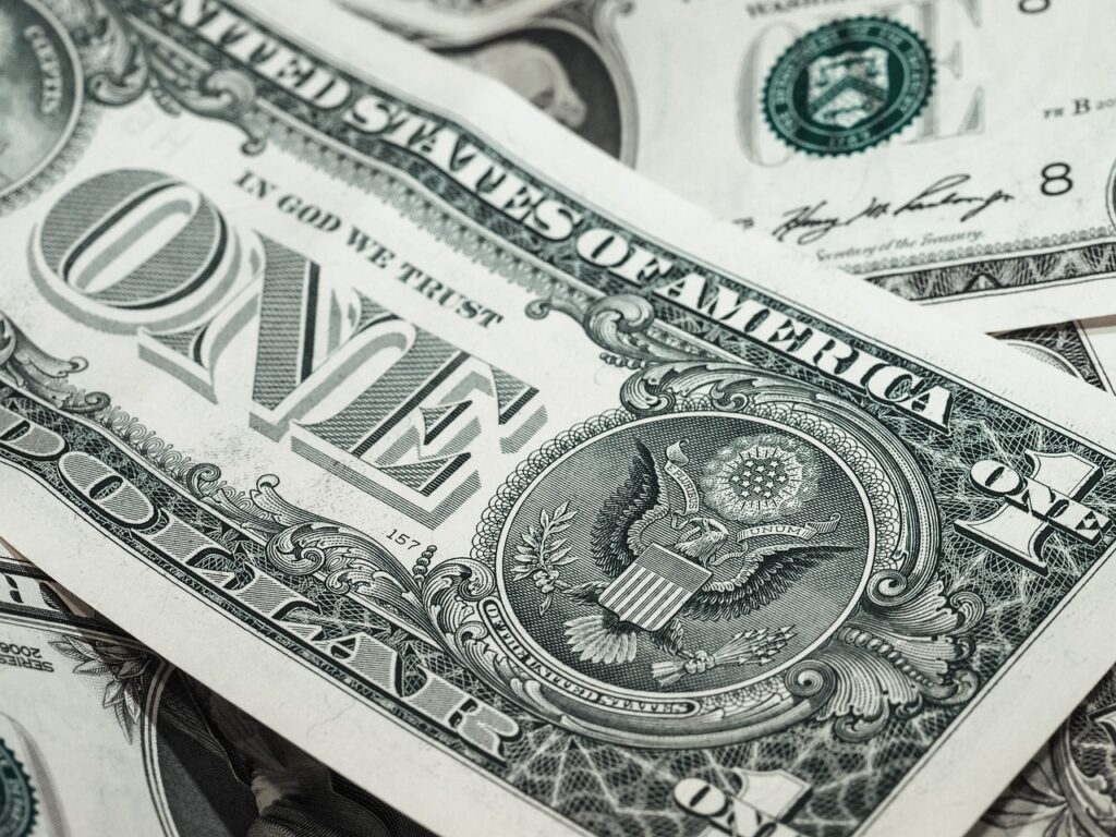 A close-up of a dollar bill.